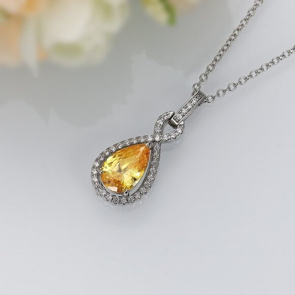 🔥 Water Drop CZ Dazzling Noble Yellow Gemstone Hollow Necklace, EVGG1110 - Picture 1 of 6